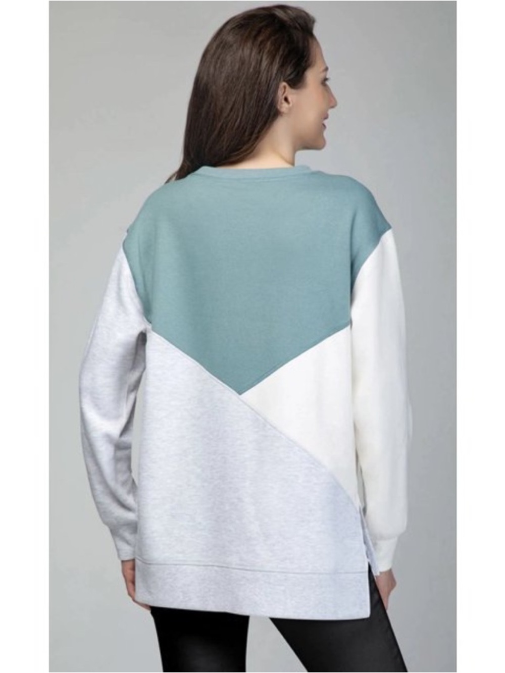 Sage Green + Gray Colorblock Crewneck